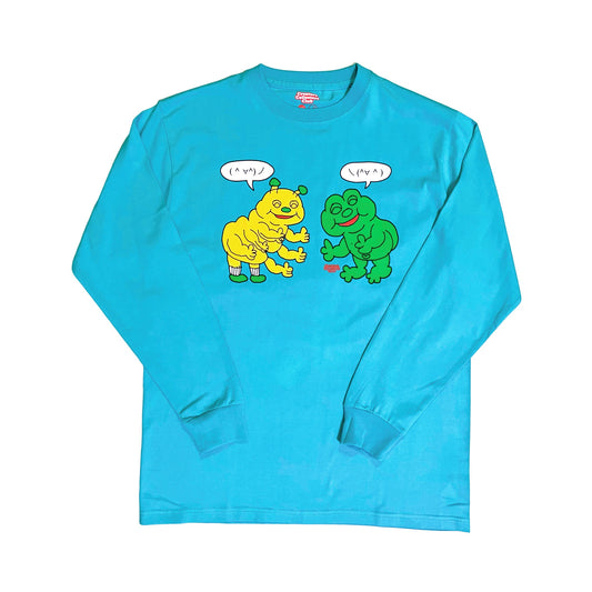 🐛(^ ∀^)ノFriendly Greeting🐸Long Sleeve T-shirt (Blue)🩵