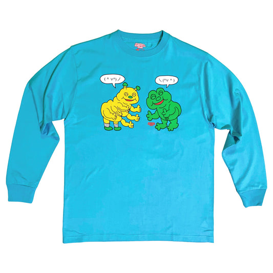 🐛(^ ∀^)ノFriendly Greeting🐸Long Sleeve T-shirt (Blue)🩵
